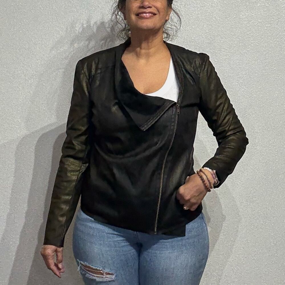Kingston Grey Black Faux Leather Moto Jacket Sz L NWT